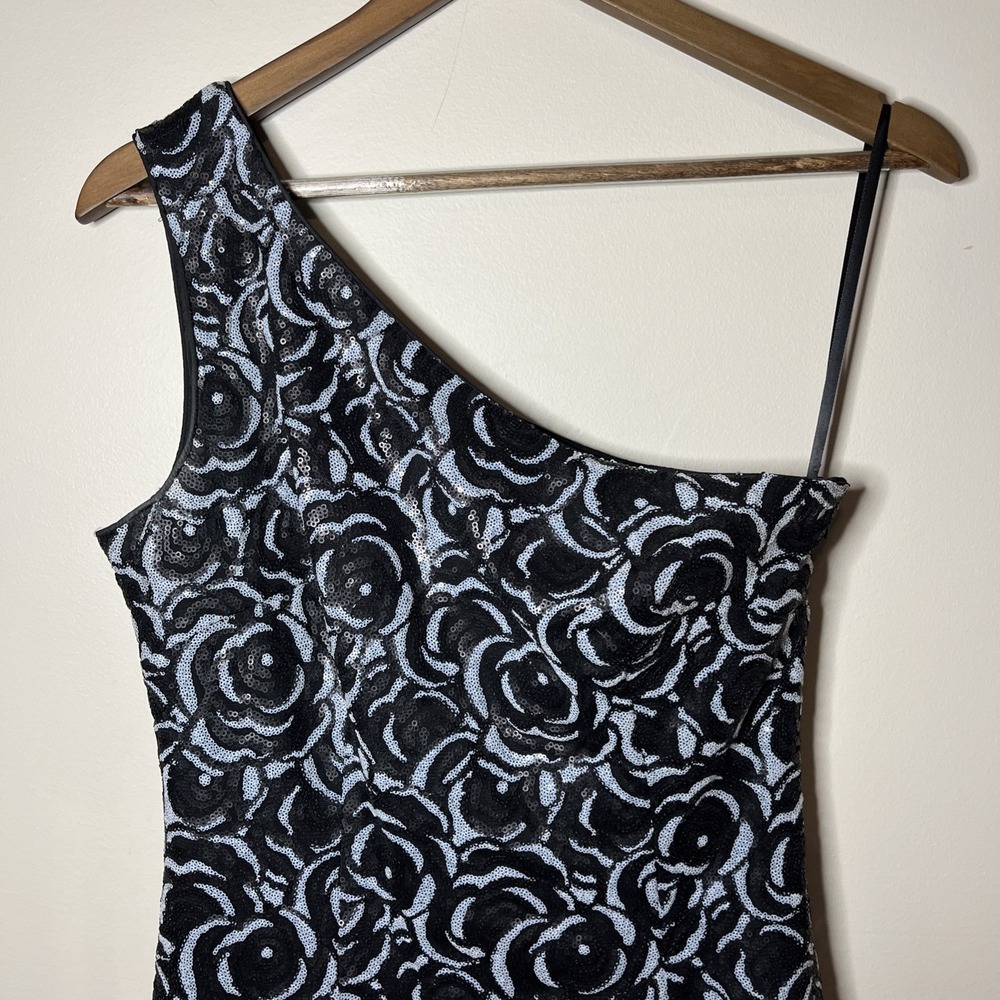 KARL LAGERFELD One-Shoulder Gown Long Dress Size 4‎ Side Slit Sequin Floral Gala - Picture 3 of 10